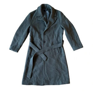 Nili Lotan Small Patton Green Virgin Wool Coat Belted Wrap Pockets Lined